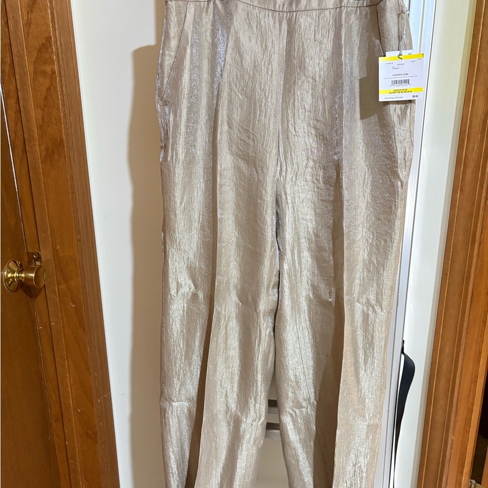 Kasper Metallic Beige/Taupe High-Waist Pants